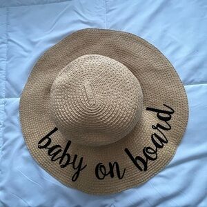 Straw Sun Hat with 'Baby on Board' Text